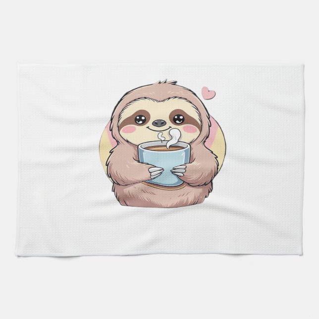 Cute Sloth Coffee Lover Shirt � Funny Fueled by Co Geschirrtuch (Horizontal)