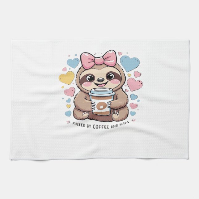 Cute Sloth Coffee Lover Shirt � Funny Fueled by Co Geschirrtuch (Horizontal)