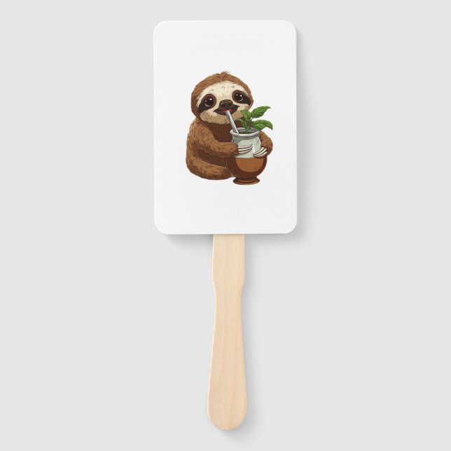 Cute Sloth Drinking Yerba Mate � Adorable Kawaii A Fächer (Vorderseite)