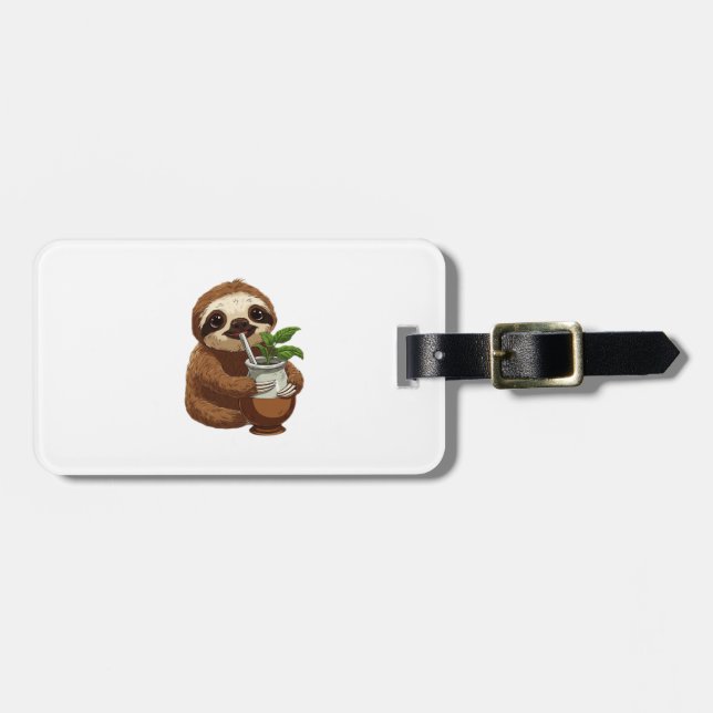 Cute Sloth Drinking Yerba Mate � Adorable Kawaii A Gepäckanhänger (Vorderseite horizontal)