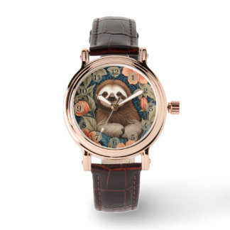 Cute Sloth Elegant Floral William Morris Inspired Armbanduhr
