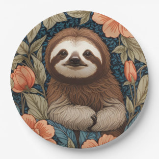 Cute Sloth Elegant Floral William Morris Inspired Pappteller