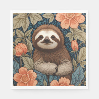 Cute Sloth Elegant Floral William Morris Inspired Serviette