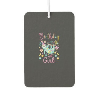Cute Sloth Floral Girls Birthday Party T-Shirt Autolufterfrischer
