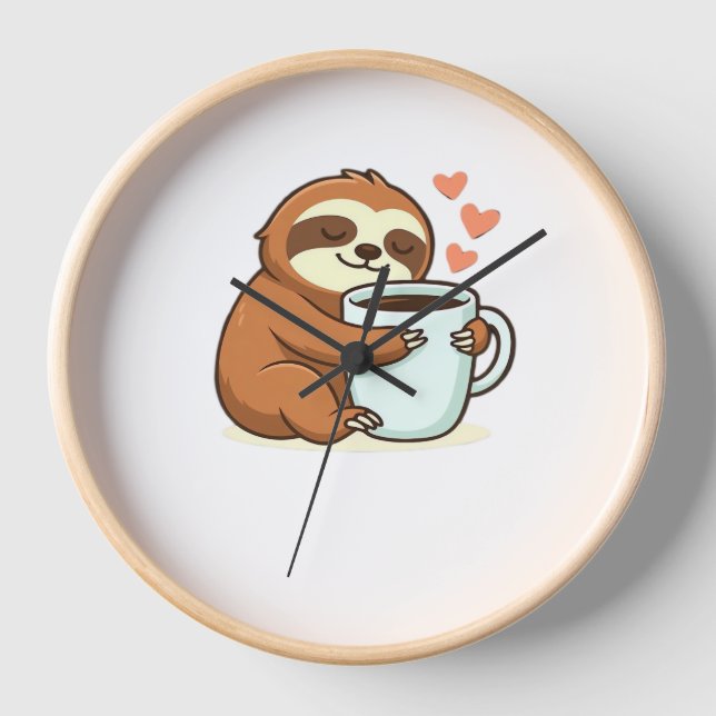 Cute Sloth Hugging Big Coffee Cup Premium T-Shirt Uhr (Vorderseite)