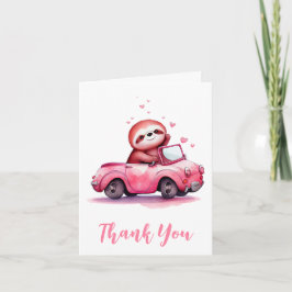 Cute Sloth in a Pink Convertible Dankeskarte