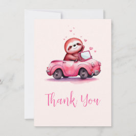 Cute Sloth in a Pink Convertible Dankeskarte