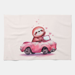 Cute Sloth in a Pink Convertible Geschirrtuch