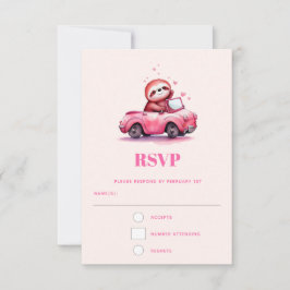 Cute Sloth in a Pink Convertible RSVP Karte