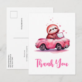 Cute Sloth in a Pink Convertible Thank You Postkarte