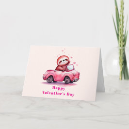Cute Sloth in a Pink Convertible Valentine's Day Feiertagskarte