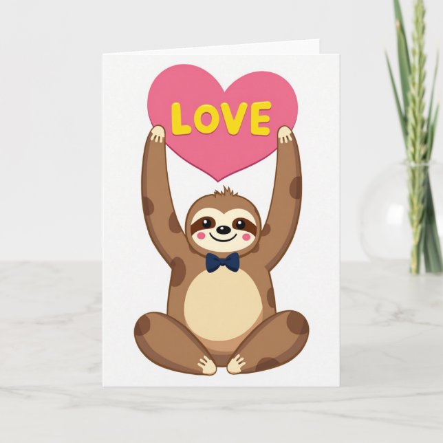 Cute Sloth Love Heart Card Karte (Vorderseite)