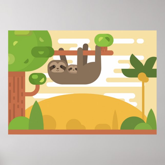 Cute Sloth Poster - Mom and Baby Sloth (Vorne)