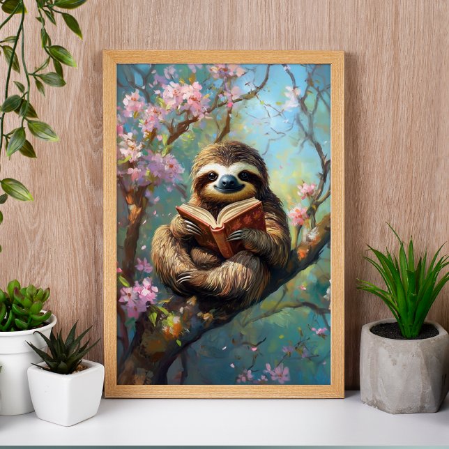Cute Sloth Reading a Book Poster (Créateur téléchargé)