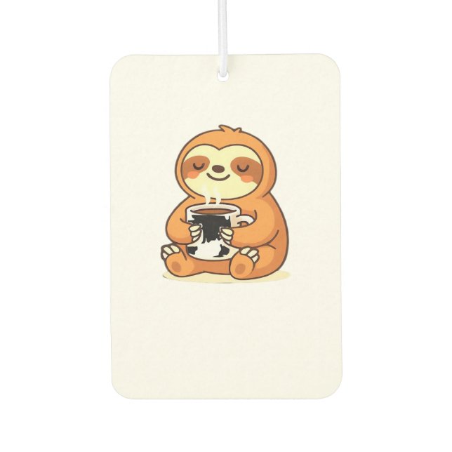 Cute Sloth Relaxing with Hot Coffee Premium T-Shir Autolufterfrischer (Vorderseite)