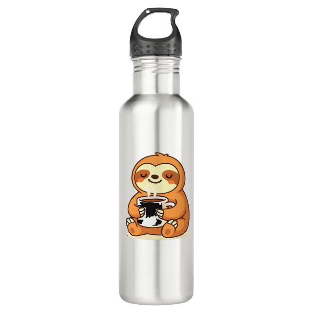 Cute Sloth Relaxing with Hot Coffee Premium T-Shir Edelstahlflasche (Vorderseite)