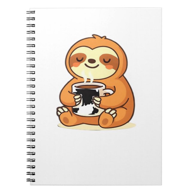 Cute Sloth Relaxing with Hot Coffee Premium T-Shir Notizblock (Vorderseite)