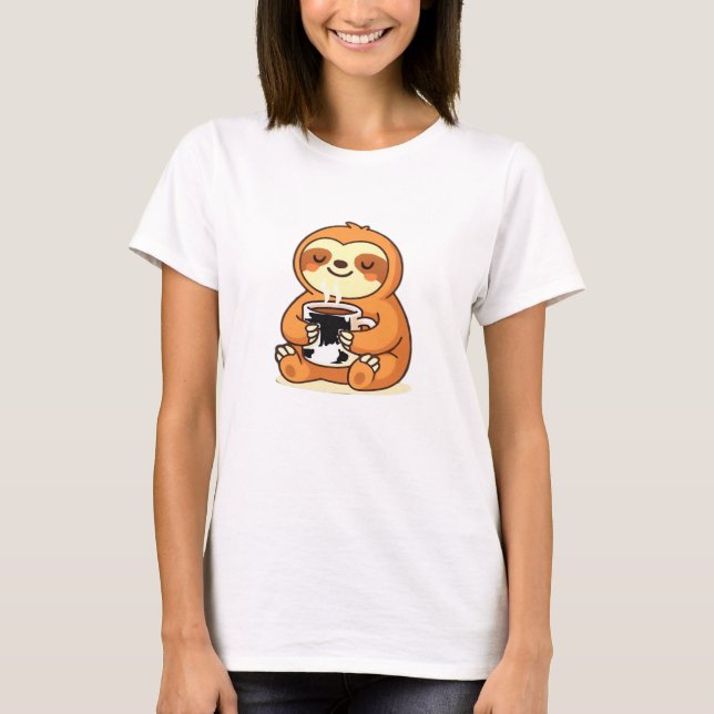 Cute Sloth Relaxing with Hot Coffee Premium T-Shir T-Shirt (Vorderseite)