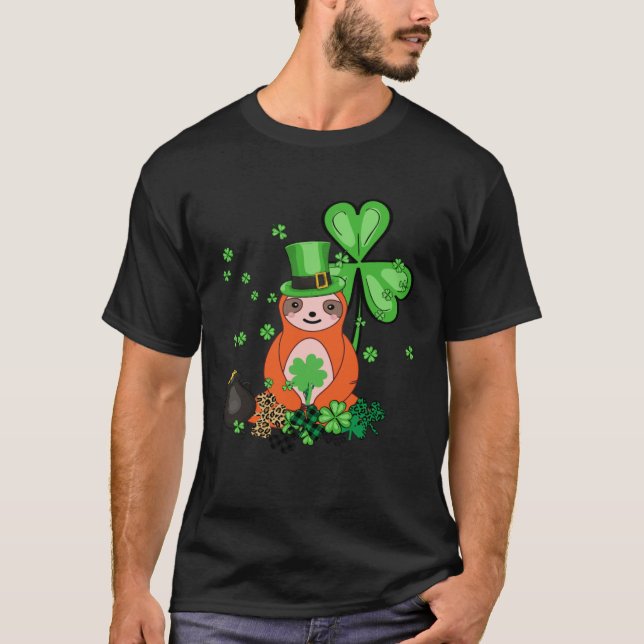 Cute Sloth Shamrock C Lazy  St Patricks Day T-Shirt (Vorderseite)