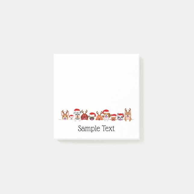 cute small dogs in Santa hats and antlers  Post-it Klebezettel (Vorderseite)