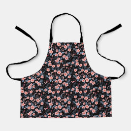Cute small pink floral with black background schürze