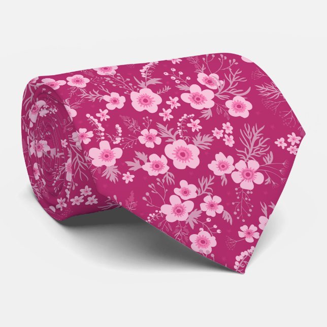 Cute small pink floral with Magenta background Krawatte (Gerollt)