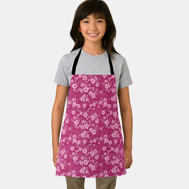 Cute small pink floral with Magenta background Schürze (Insitu)
