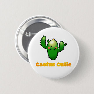 Cute Smiling Cactus Illustration Button