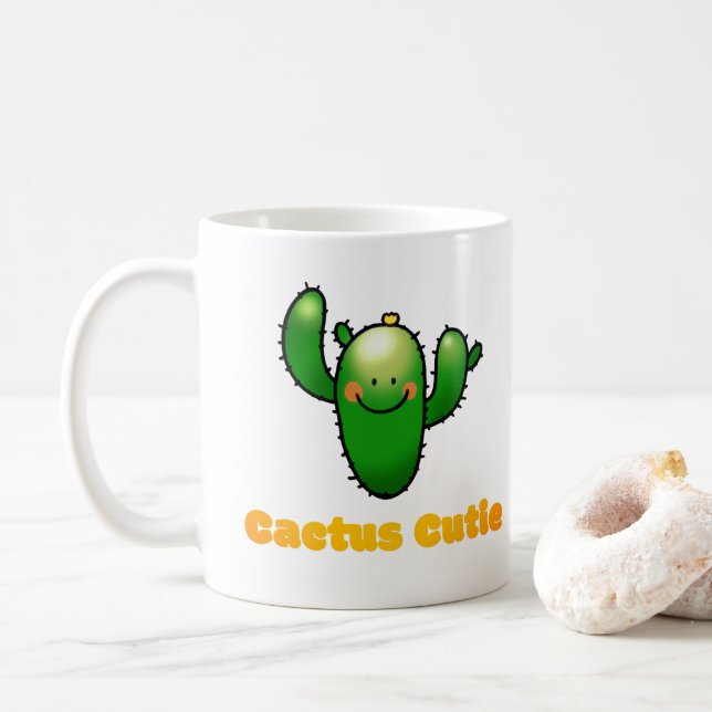 Cute Smiling Cactus Illustration Kaffeetasse (Mit Donut)