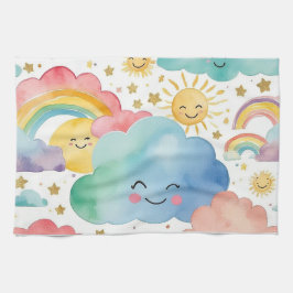 Cute Smiling Clouds Suns Rainbows Kitchen Towel Geschirrtuch