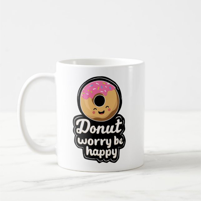 Cute Smiling Donut – “Donut Worry Be Happy” Illust Kaffeetasse (Links)
