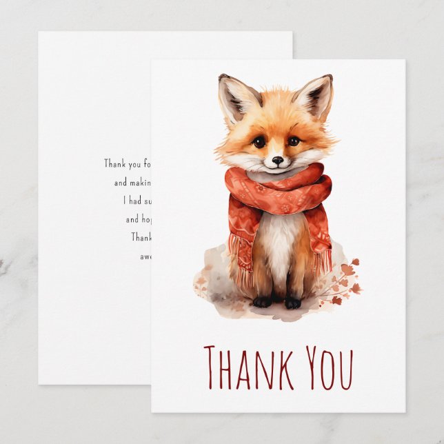 Cute Smiling Fox Pup in a Red Scarf Dankeskarte (Vorne/Hinten)