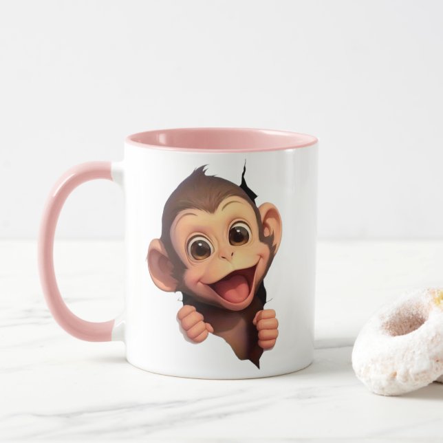 Cute Smiling Monkey Coffee Mug – Adorable Animal  (Avec donut)