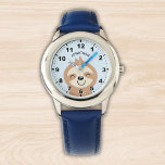 Cute smiling sloth for kids armbanduhr<br><div class="desc">Lindo Diseño de Reloj para niños con ilustracion de un Lindo perezoso de color cafe sonriendo con un fondo Azul y el Nombre de tu hijo! Si tu hijo esta aprendiendo a usar el reloj este puede ser un magnifico regalo. No dude y adquiera este lindo diseño para niños ahora....</div>