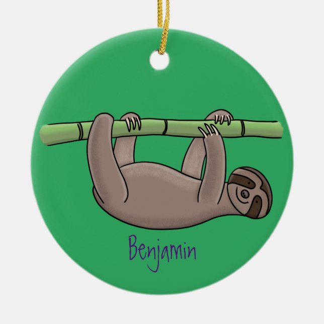 Cute smiling sloth on bamboo cartoon illustration keramik ornament (Vorne)