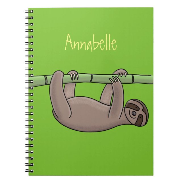 Cute smiling sloth on bamboo cartoon illustration notizblock (Vorderseite)