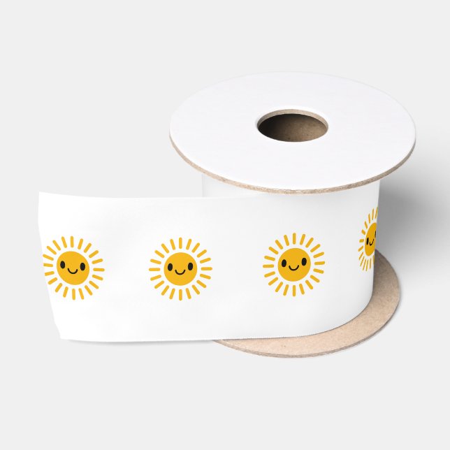Cute Smiling Sun Watercolor Boho Design Satinband (Spule)