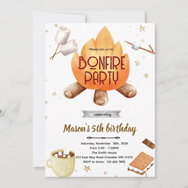 Cute Smores bonfire Birthday invitation (Devant)
