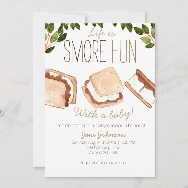 Cute smores camping baby shower invitation (Devant)
