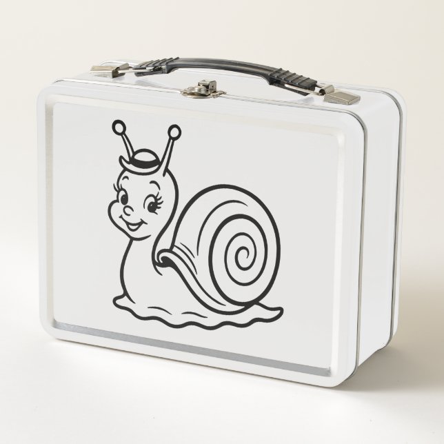 Cute Snail Wearing Hat Funny Retro Metall Brotdose (Vorderseite)
