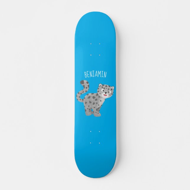 Cute snow leopard cartoon illustration skateboard (Vorne)
