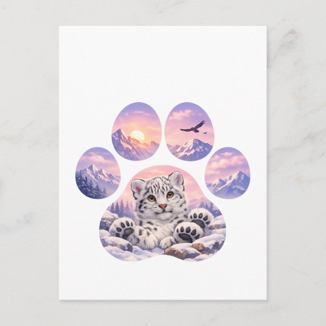 Cute Snow Leopard Paw Mountain Design Postkarte (Vorderseite)