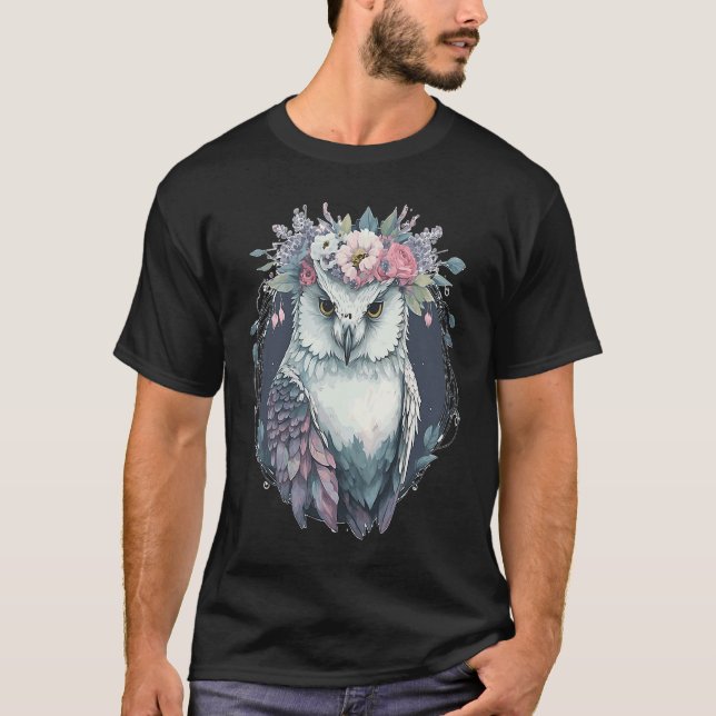 Cute Snow Owl Bird Flower Crown Floral Birds T-Shirt (Vorderseite)