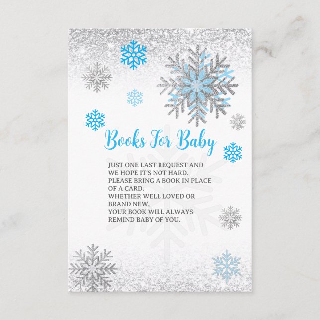 Cute Snowflake Blue & Silver Baby's Book Request  Begleitkarte (Vorderseite)