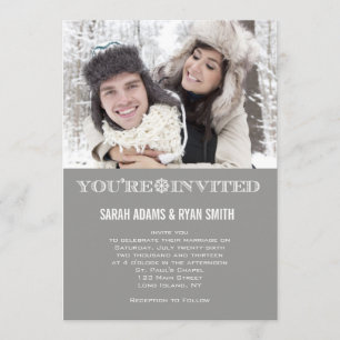 Cute Snowflake Grey Mariage Photo Invitations