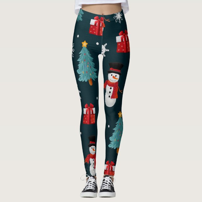 Cute Snowman and Christmas Tree Pattern Leggings (Vorderseite)