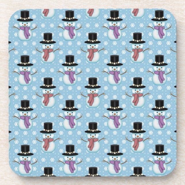 Cute Snowman and Snowflakes Pattern Getränkeuntersetzer (Vorderseite)