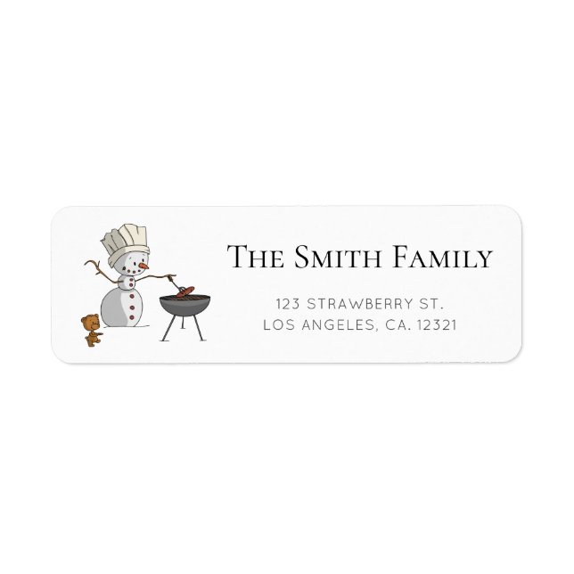 Cute Snowman Barbecue Winter Return Address (Vorne)