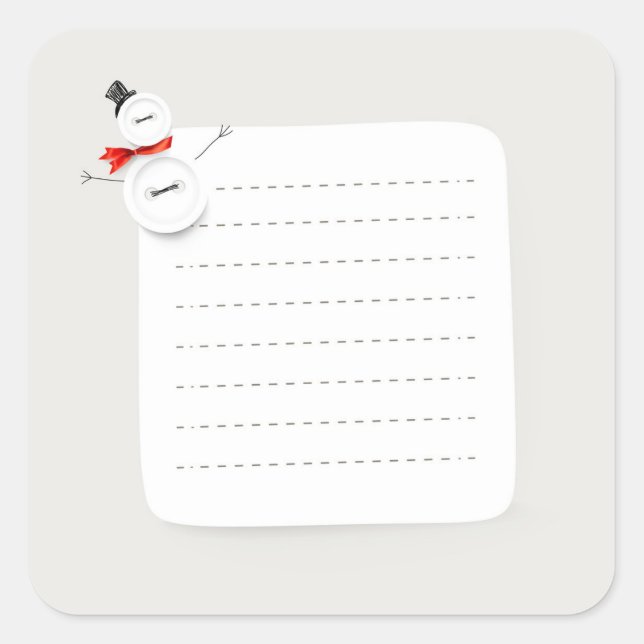 Cute Snowman Button Design Holiday Note Sticker (Devant)