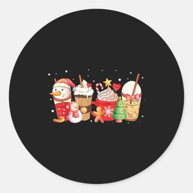 Cute Snowman Coffee Lover Latte Gingerbread Funny  Runder Aufkleber (Vorderseite)